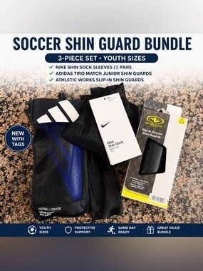 3-Piece Soccer Shin Guard  Bundle Nike + Adidas + Athletic Works NWT